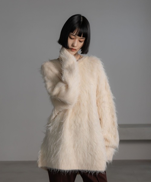 LOWRYS FARM（ローリーズファーム）の「シャギーチュニックプルオーバー　632266（ニット/セーター・レディース・ピンク/グレー/ホワイト・FREE）」の2枚目の写真