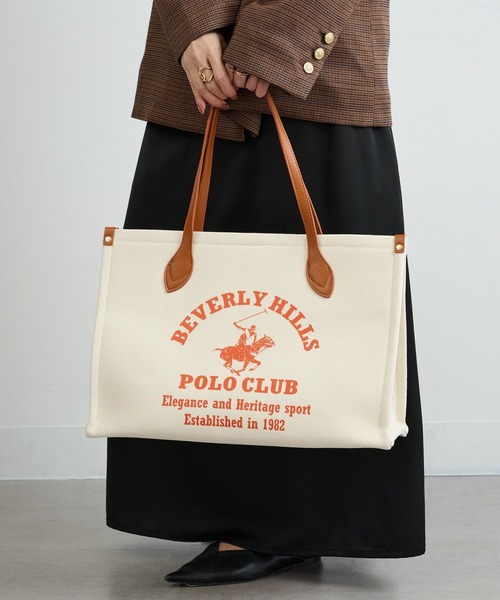 セール】【BEVERLY HILLS POLO CLUB】ポロプリントキャンバストート大