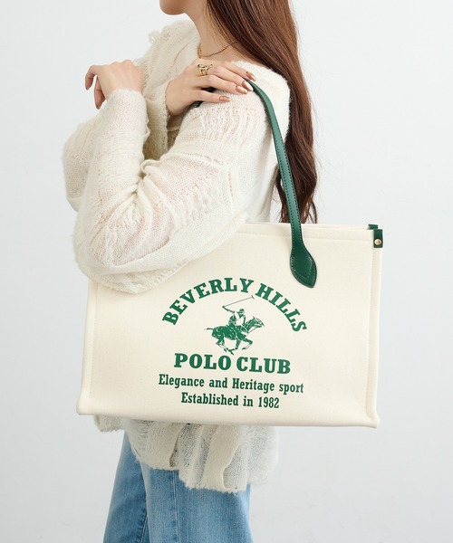 BEVERLY HILLS POLO CLUB(ビバリーヒルズポロクラブ)の「【BEVERLY HILLS POLO CLUB】ポロプリントキャンバストート大 BH2013N(トートバッグ・レディース・ブラック/ネイビー/オレンジ/グリーン・FREE)」の2枚目の写真