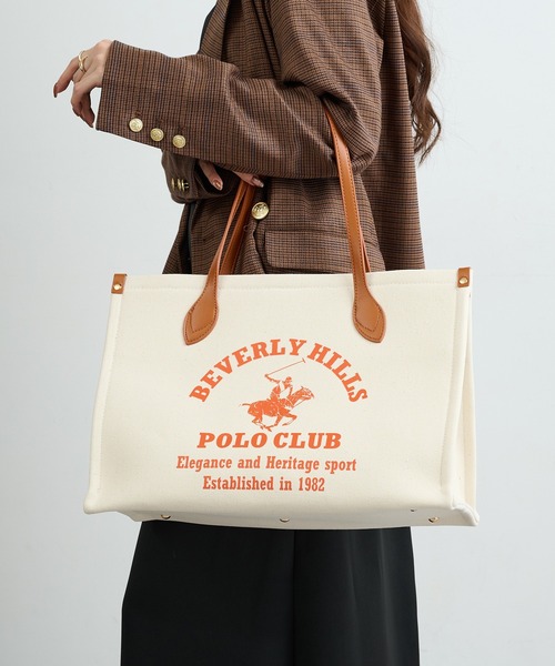 BEVERLY HILLS POLO CLUB(ビバリーヒルズポロクラブ)の「【BEVERLY HILLS POLO CLUB】ポロプリントキャンバストート大 BH2013N(トートバッグ・レディース・ブラック/ネイビー/オレンジ/グリーン・FREE)」の12枚目の写真