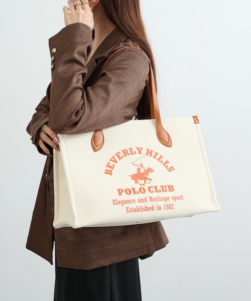 BEVERLY HILLS POLO CLUB(ビバリーヒルズポロクラブ)の「【BEVERLY HILLS POLO CLUB】ポロプリントキャンバストート大 BH2013N(トートバッグ・レディース・ブラック/ネイビー/オレンジ/グリーン・FREE)」の10枚目の写真