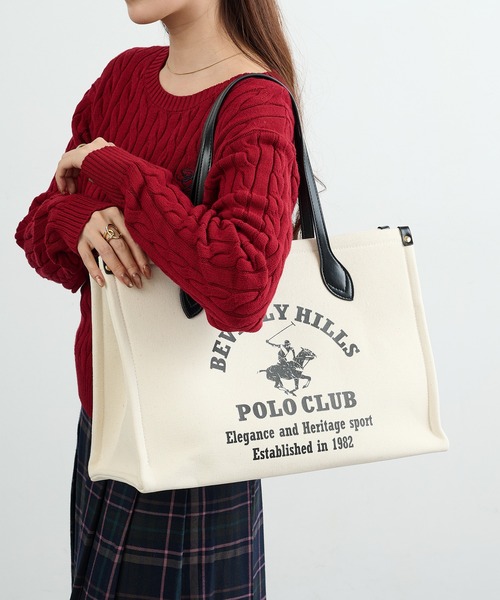 BEVERLY HILLS POLO CLUB(ビバリーヒルズポロクラブ)の「【BEVERLY HILLS POLO CLUB】ポロプリントキャンバストート大 BH2013N(トートバッグ・レディース・ブラック/ネイビー/オレンジ/グリーン・FREE)」の8枚目の写真