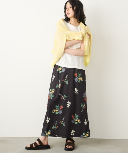 Unitage（ユニテージ）の「ボタニカル柄ロングスカート（スカート・レディース・ブラック/アイボリー・FREE）」の8枚目の写真