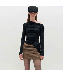 One Shoulder Draped Jersey Top _ BLACK