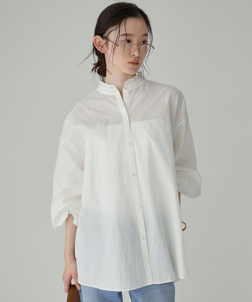 BABYLONE(バビロン)の「コードレーンギャザーブラウス(シャツ/ブラウス・レディース・ブルー/オフホワイト・フリー)」の2枚目の写真