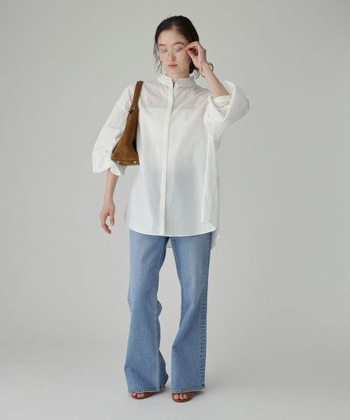 BABYLONE(バビロン)の「コードレーンギャザーブラウス(シャツ/ブラウス・レディース・ブルー/オフホワイト・フリー)」の6枚目の写真