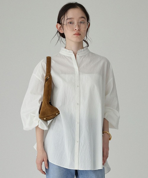 BABYLONE(バビロン)の「コードレーンギャザーブラウス(シャツ/ブラウス・レディース・ブルー/オフホワイト・フリー)」の3枚目の写真