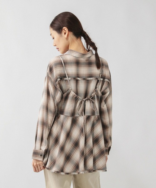 GLOBAL WORK(グローバルワーク)の「フリンジチェックシャツ長袖/633899(シャツ/ブラウス・レディース・ブラウン系8/ホワイト系8/ブラック系9/ブルー系その他・LARGE/MEDIUM)」の8枚目の写真