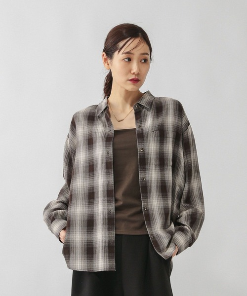 GLOBAL WORK(グローバルワーク)の「フリンジチェックシャツ長袖/633899(シャツ/ブラウス・レディース・ブラウン系8/ホワイト系8/ブラック系9/ブルー系その他・LARGE/MEDIUM)」の15枚目の写真