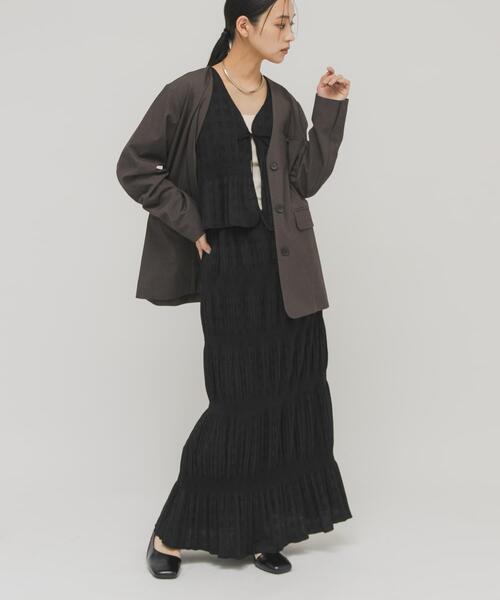 KBF（ケイビーエフ）の「マジョリカプリーツベストSETスカート（セットアップ・レディース・カーキ/ブラック/ブラウン・ONE）」の2枚目の写真