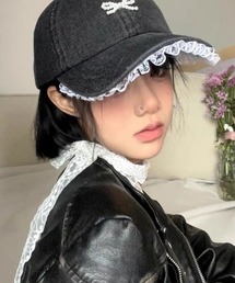 ViViDAY（ビビデー）の「パールリボン付き　レースデニムキャップ（キャップ）」