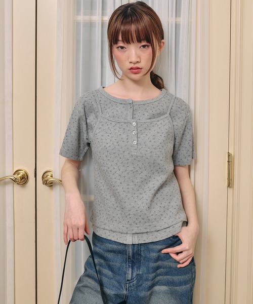 Unblend（アンブレンド）の「【Unblend】2セット ワッフル アソート ヘンリーネックキャミソール/コンパクトカーディガン（カーディガン/ボレロ・レディース・チャコール/ブラック/ライトブルー/杢グレー/オフホワイト・FREE）」の3枚目の写真