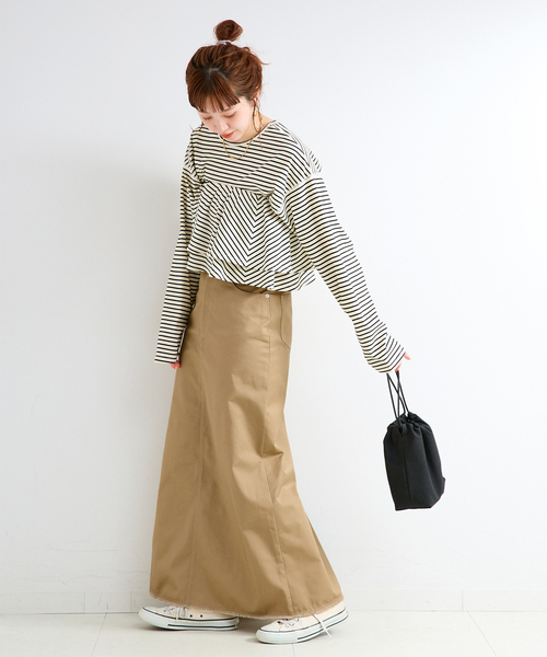 B.C STOCK（ベーセーストック）の「【WEB限定】ウォッシャブル / PLCチノトラペーズスカート（スカート・レディース・ベージュ/ブラック/カーキ・LARGE/MEDIUM/SMALL）」の4枚目の写真