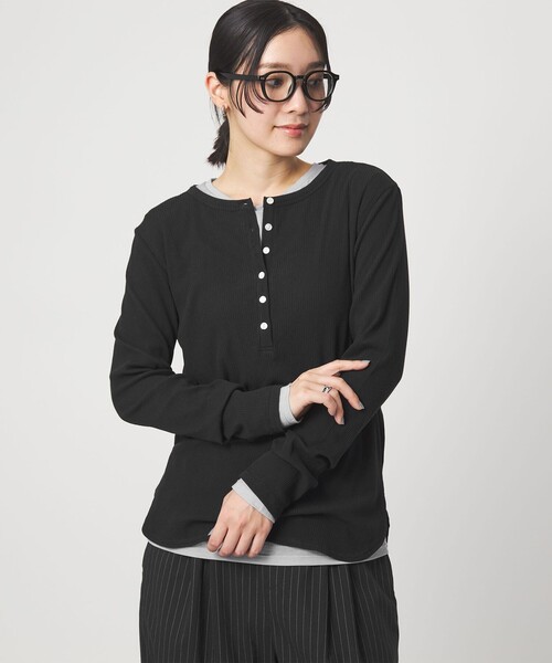 green label relaxing(グリーンレーベルリラクシング)の「【WEB限定】<at ease>シアーテレコ ヘンリーネック カットソー(Tシャツ/カットソー・レディース・ライトグレー/ダークブラウン/ブラック/ホワイト・FREE)」の3枚目の写真