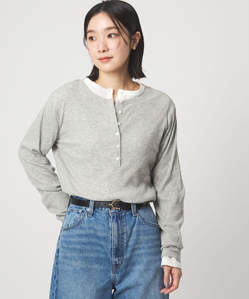 green label relaxing(グリーンレーベルリラクシング)の「【WEB限定】<at ease>シアーテレコ ヘンリーネック カットソー(Tシャツ/カットソー・レディース・ライトグレー/ダークブラウン/ブラック/ホワイト・FREE)」の5枚目の写真