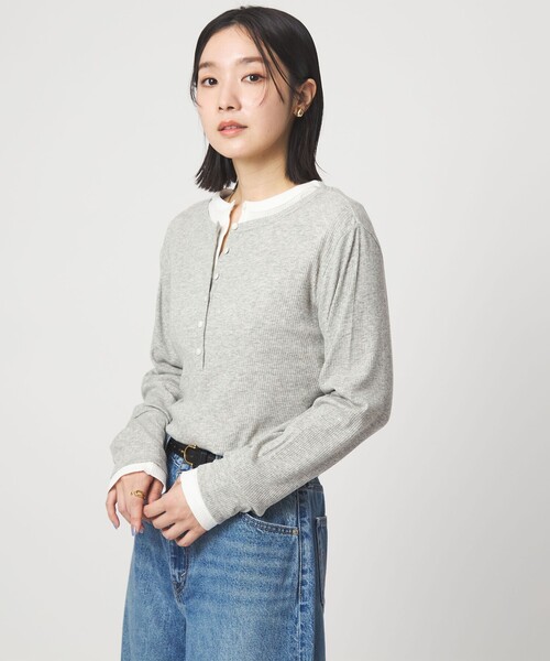 green label relaxing(グリーンレーベルリラクシング)の「【WEB限定】<at ease>シアーテレコ ヘンリーネック カットソー(Tシャツ/カットソー・レディース・ライトグレー/ダークブラウン/ブラック/ホワイト・FREE)」の7枚目の写真