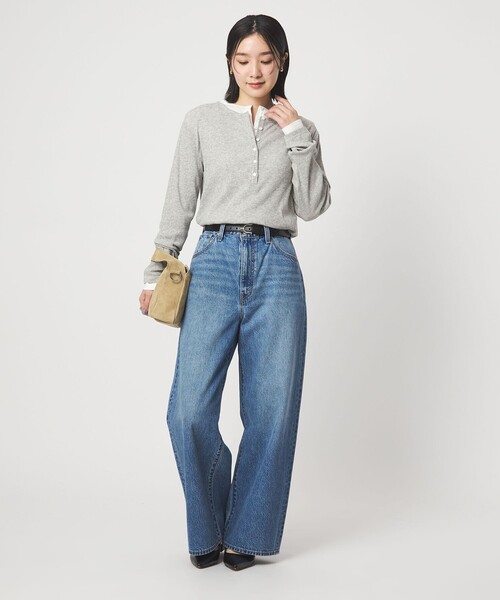 green label relaxing(グリーンレーベルリラクシング)の「【WEB限定】<at ease>シアーテレコ ヘンリーネック カットソー(Tシャツ/カットソー・レディース・ライトグレー/ダークブラウン/ブラック/ホワイト・FREE)」の8枚目の写真
