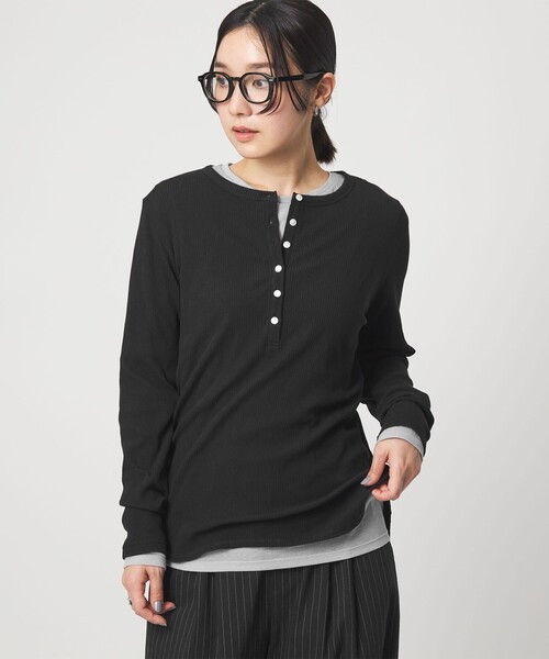 green label relaxing(グリーンレーベルリラクシング)の「【WEB限定】<at ease>シアーテレコ ヘンリーネック カットソー(Tシャツ/カットソー・レディース・ライトグレー/ダークブラウン/ブラック/ホワイト・FREE)」の10枚目の写真