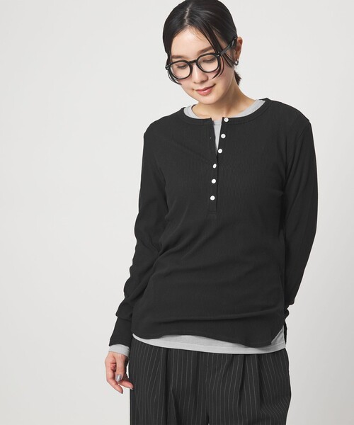 green label relaxing(グリーンレーベルリラクシング)の「【WEB限定】<at ease>シアーテレコ ヘンリーネック カットソー(Tシャツ/カットソー・レディース・ライトグレー/ダークブラウン/ブラック/ホワイト・FREE)」の11枚目の写真