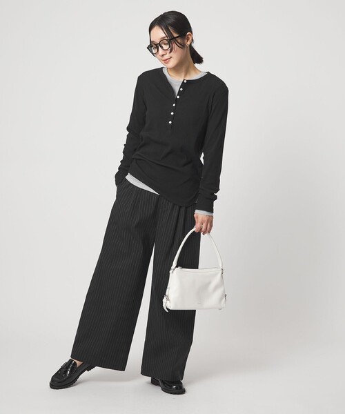 green label relaxing(グリーンレーベルリラクシング)の「【WEB限定】<at ease>シアーテレコ ヘンリーネック カットソー(Tシャツ/カットソー・レディース・ライトグレー/ダークブラウン/ブラック/ホワイト・FREE)」の13枚目の写真