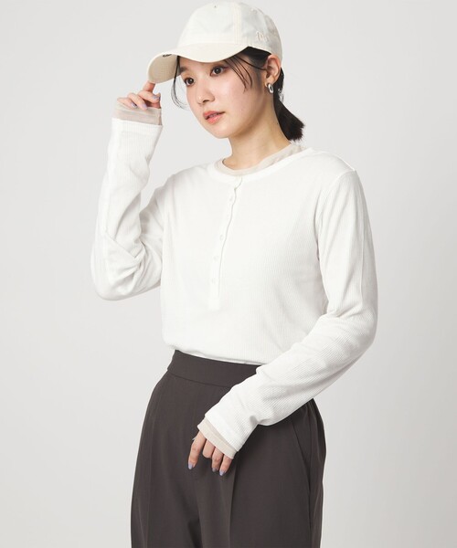 green label relaxing(グリーンレーベルリラクシング)の「【WEB限定】<at ease>シアーテレコ ヘンリーネック カットソー(Tシャツ/カットソー・レディース・ライトグレー/ダークブラウン/ブラック/ホワイト・FREE)」の15枚目の写真