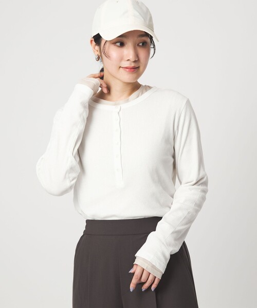 green label relaxing(グリーンレーベルリラクシング)の「【WEB限定】<at ease>シアーテレコ ヘンリーネック カットソー(Tシャツ/カットソー・レディース・ライトグレー/ダークブラウン/ブラック/ホワイト・FREE)」の18枚目の写真