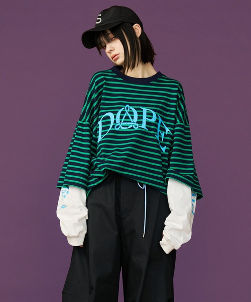SeeSew(シーソー)の「【UNISEX】DOPE LAYERD LONG TEE/ドープレイヤードロングスリーブTシャツ(Tシャツ/カットソー・メンズ・ブラック/グリーン・M/L)」の2枚目の写真