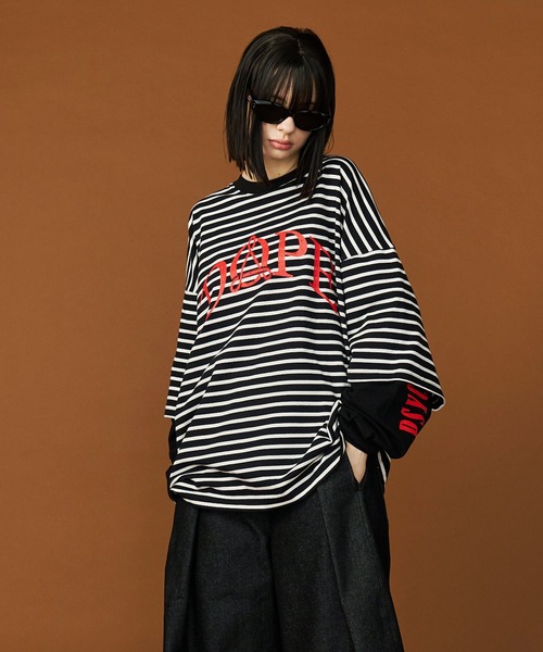 SeeSew(シーソー)の「【UNISEX】DOPE LAYERD LONG TEE/ドープレイヤードロングスリーブTシャツ(Tシャツ/カットソー・メンズ・ブラック/グリーン・M/L)」の1枚目の写真