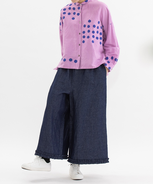 nop de nod(ノップドゥノッド)の「リネンレーヨンパネルドットシャツ(シャツ/ブラウス・レディース・ブラック/ピンク/ブルー・3)」の5枚目の写真