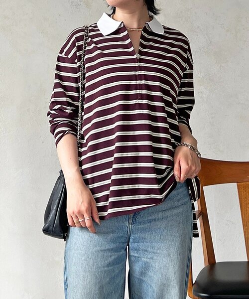 un dix cors（アンディコール）の「ジップボーダー長袖プルオーバー（Tシャツ/カットソー・レディース・ブラック/オフホワイト・FREE）」の3枚目の写真