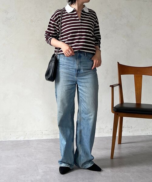 un dix cors（アンディコール）の「ジップボーダー長袖プルオーバー（Tシャツ/カットソー・レディース・ブラック/オフホワイト・FREE）」の5枚目の写真