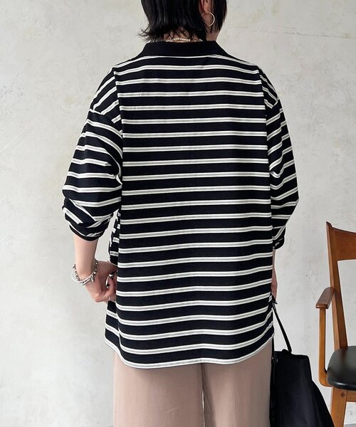 un dix cors（アンディコール）の「ジップボーダー長袖プルオーバー（Tシャツ/カットソー・レディース・ブラック/オフホワイト・FREE）」の7枚目の写真