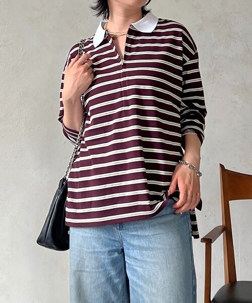 un dix cors（アンディコール）の「ジップボーダー長袖プルオーバー（Tシャツ/カットソー・レディース・ブラック/オフホワイト・FREE）」の12枚目の写真