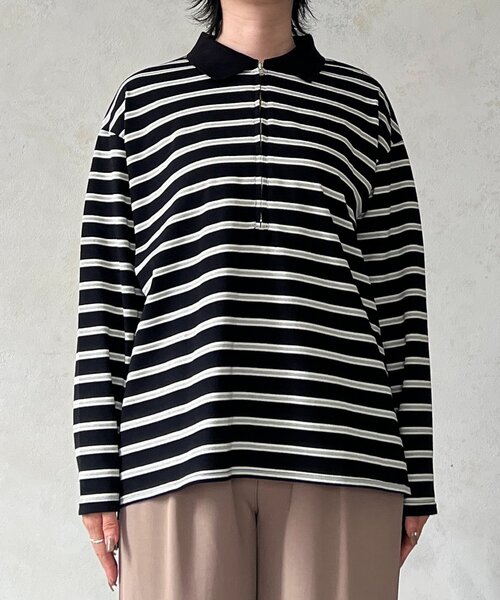 un dix cors（アンディコール）の「ジップボーダー長袖プルオーバー（Tシャツ/カットソー・レディース・ブラック/オフホワイト・FREE）」の18枚目の写真