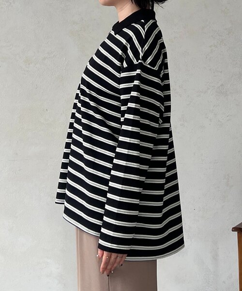 un dix cors（アンディコール）の「ジップボーダー長袖プルオーバー（Tシャツ/カットソー・レディース・ブラック/オフホワイト・FREE）」の19枚目の写真