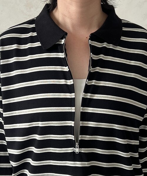 un dix cors（アンディコール）の「ジップボーダー長袖プルオーバー（Tシャツ/カットソー・レディース・ブラック/オフホワイト・FREE）」の22枚目の写真