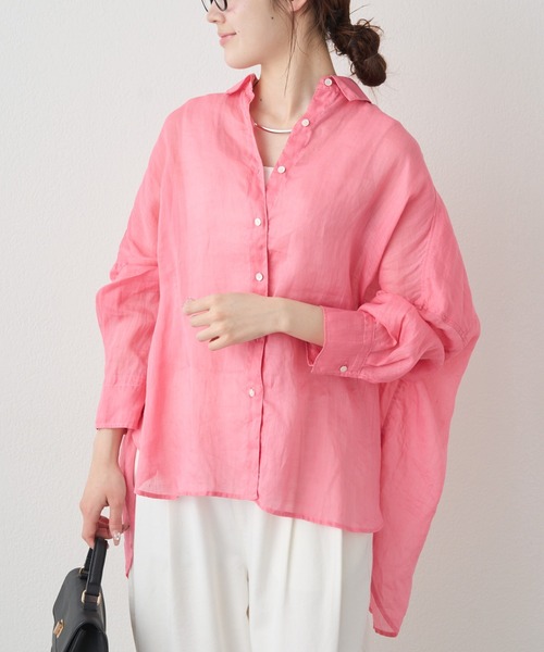 PUAL CE CIN(ピュアルセシン)の「ラミーオーバーシャツブラウス(シャツ/ブラウス・レディース・ライトグレー/ネイビー/サックスブルー/ピンク/キャメル・FREE)」の5枚目の写真