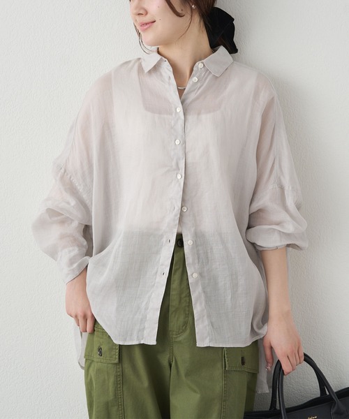 PUAL CE CIN(ピュアルセシン)の「ラミーオーバーシャツブラウス(シャツ/ブラウス・レディース・ライトグレー/ネイビー/サックスブルー/ピンク/キャメル・FREE)」の2枚目の写真