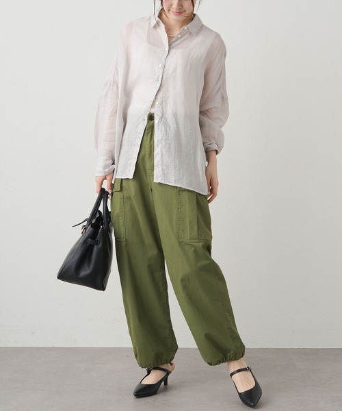 PUAL CE CIN(ピュアルセシン)の「ラミーオーバーシャツブラウス(シャツ/ブラウス・レディース・ライトグレー/ネイビー/サックスブルー/ピンク/キャメル・FREE)」の11枚目の写真