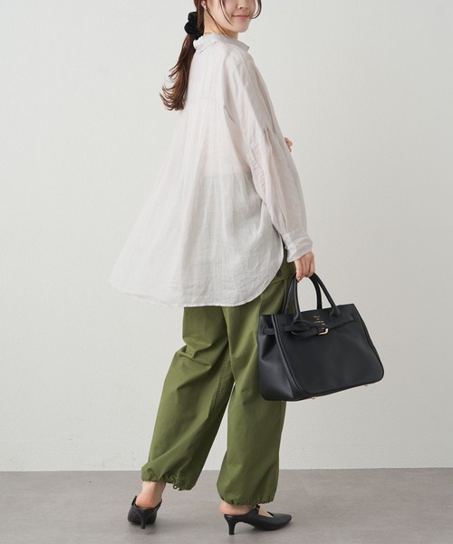 PUAL CE CIN(ピュアルセシン)の「ラミーオーバーシャツブラウス(シャツ/ブラウス・レディース・ライトグレー/ネイビー/サックスブルー/ピンク/キャメル・FREE)」の12枚目の写真