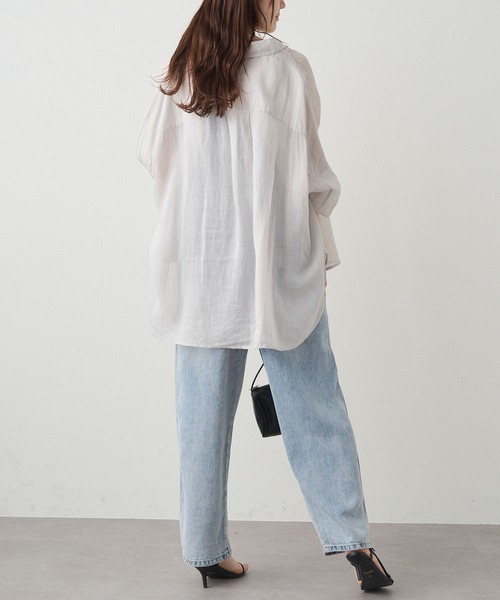 PUAL CE CIN(ピュアルセシン)の「ラミーオーバーシャツブラウス(シャツ/ブラウス・レディース・ライトグレー/ネイビー/サックスブルー/ピンク/キャメル・FREE)」の10枚目の写真