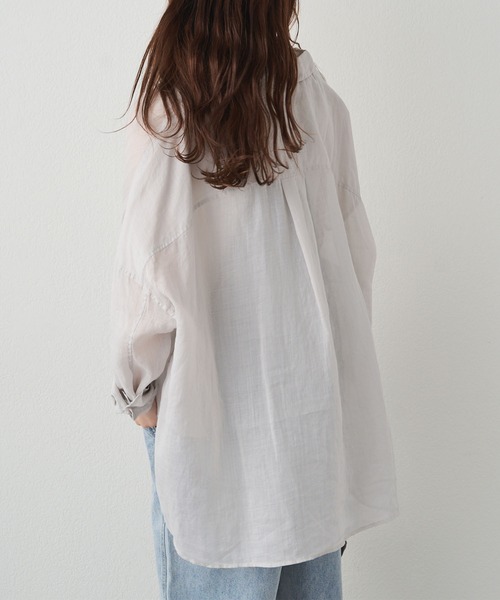 PUAL CE CIN(ピュアルセシン)の「ラミーオーバーシャツブラウス(シャツ/ブラウス・レディース・ライトグレー/ネイビー/サックスブルー/ピンク/キャメル・FREE)」の7枚目の写真