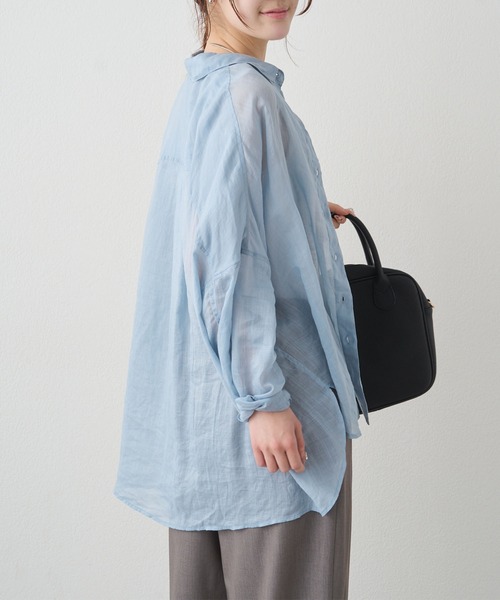 PUAL CE CIN(ピュアルセシン)の「ラミーオーバーシャツブラウス(シャツ/ブラウス・レディース・ライトグレー/ネイビー/サックスブルー/ピンク/キャメル・FREE)」の15枚目の写真