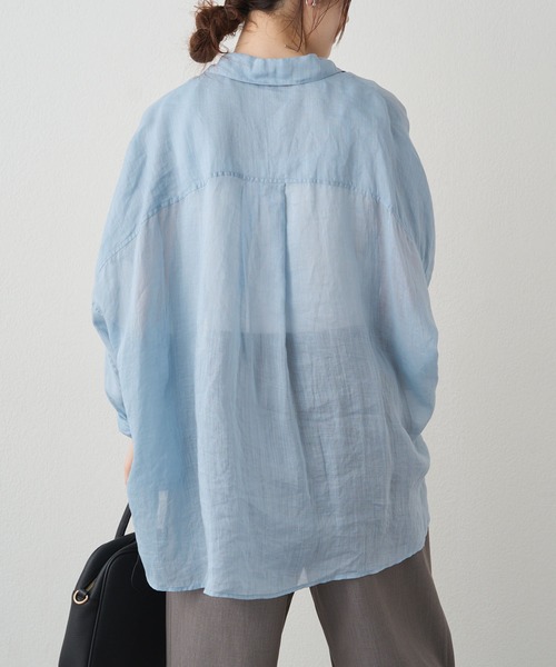 PUAL CE CIN(ピュアルセシン)の「ラミーオーバーシャツブラウス(シャツ/ブラウス・レディース・ライトグレー/ネイビー/サックスブルー/ピンク/キャメル・FREE)」の16枚目の写真