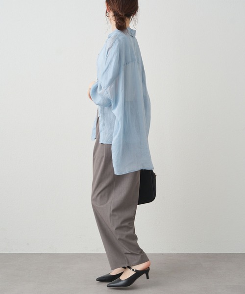 PUAL CE CIN(ピュアルセシン)の「ラミーオーバーシャツブラウス(シャツ/ブラウス・レディース・ライトグレー/ネイビー/サックスブルー/ピンク/キャメル・FREE)」の18枚目の写真
