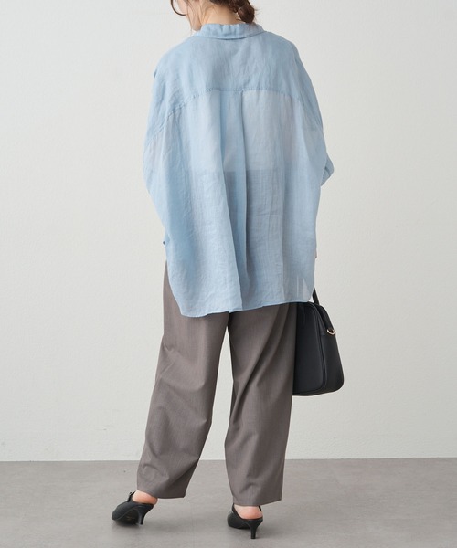 PUAL CE CIN(ピュアルセシン)の「ラミーオーバーシャツブラウス(シャツ/ブラウス・レディース・ライトグレー/ネイビー/サックスブルー/ピンク/キャメル・FREE)」の19枚目の写真