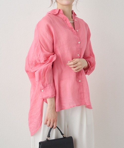 PUAL CE CIN(ピュアルセシン)の「ラミーオーバーシャツブラウス(シャツ/ブラウス・レディース・ライトグレー/ネイビー/サックスブルー/ピンク/キャメル・FREE)」の22枚目の写真