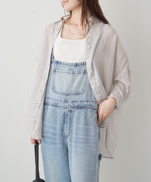 PUAL CE CIN(ピュアルセシン)の「ラミーオーバーシャツブラウス(シャツ/ブラウス・レディース・ライトグレー/ネイビー/サックスブルー/ピンク/キャメル・FREE)」の6枚目の写真