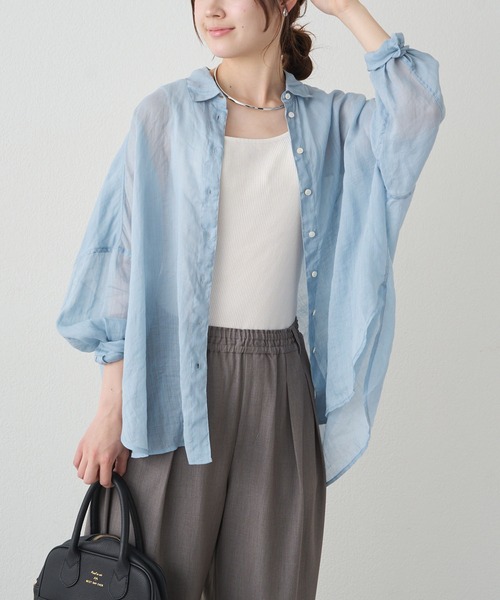 PUAL CE CIN(ピュアルセシン)の「ラミーオーバーシャツブラウス(シャツ/ブラウス・レディース・ライトグレー/ネイビー/サックスブルー/ピンク/キャメル・FREE)」の14枚目の写真