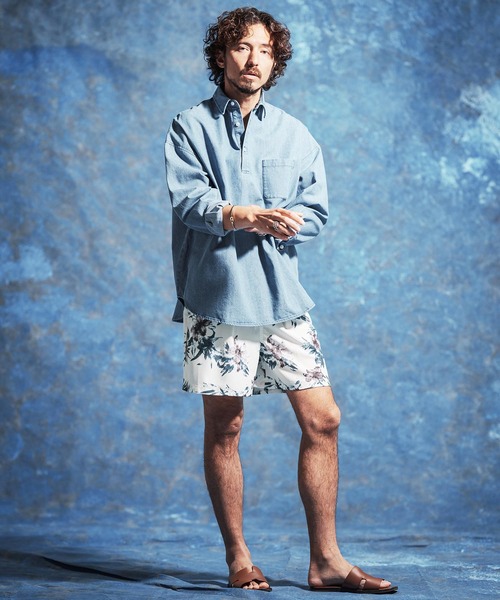 Jih Nunc（ジーヌンク）の「mp14618-フラワー総柄プリントタックショートパンツ(JIH-R1173)（その他パンツ・メンズ・ホワイト/ネイビー/ライトベージュ・S/M/L）」の7枚目の写真